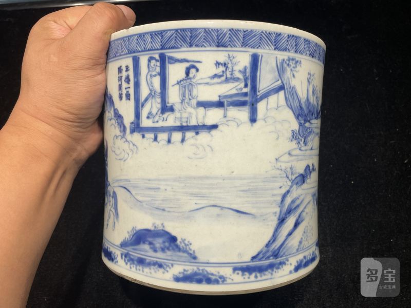 清康熙 青花昭君出塞图笔筒 - 图4